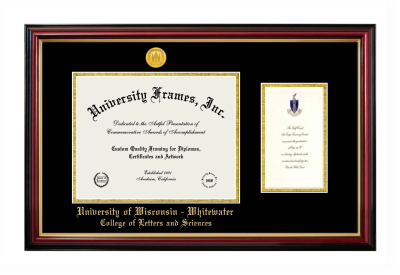 University of Wisconsin - Whitewater College of Letters and Sciences Diploma with Announcement Frame in Petite Mahogany with Gold Trim with Black & Gold Mats for document: 8 1/2"h x 11"w  , diploma: 7"h x 4"w  