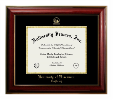 University of Wisconsin Oshkosh Diploma Frame in Classic Mahogany with Gold Trim with Black & Gold Mats for DOCUMENT: 8 1/2"H X 11"W  