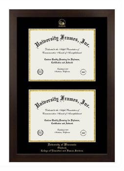 University of Wisconsin Oshkosh College of Education and Human Services Double Degree (Stacked) Frame in Manhattan Espresso with Black & Gold Mats for document: 8 1/2"h x 11"w  , document: 8 1/2"h x 11"w  