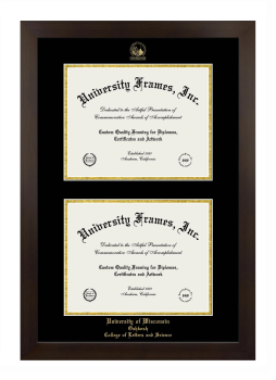 University of Wisconsin Oshkosh College of Letters and Science Double Degree (Stacked) Frame in Manhattan Espresso with Black & Gold Mats for document: 8 1/2"h x 11"w  , document: 8 1/2"h x 11"w  