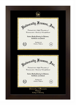 University of Wisconsin Oshkosh College of Nursing Double Degree (Stacked) Frame in Manhattan Espresso with Black & Gold Mats for document: 8 1/2"h x 11"w  , document: 8 1/2"h x 11"w  