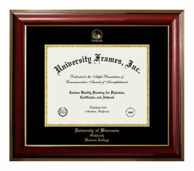 University of Wisconsin Oshkosh Honors College Diploma Frame in Classic Mahogany with Gold Trim with Black & Gold Mats for document: 8 1/2"h x 11"w  