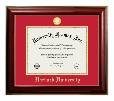 Harvard University Diploma Frame in Classic Mahogany with Gold Trim with Red & Gold Mats for DOCUMENT: 8 1/2"H X 11"W  