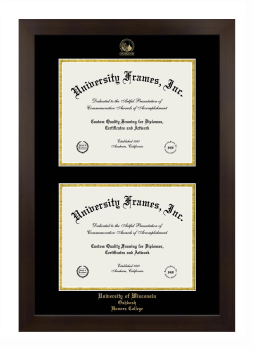 University of Wisconsin Oshkosh Honors College Double Degree (Stacked) Frame in Manhattan Espresso with Black & Gold Mats for document: 8 1/2"h x 11"w  , document: 8 1/2"h x 11"w  