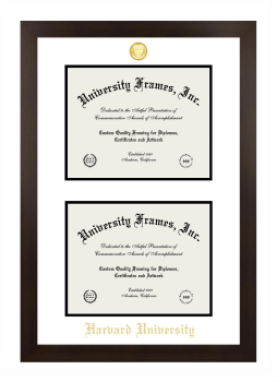 Harvard University Double Diploma Frame in Manhattan Espresso with White & Black Mats for DOCUMENT: 8 1/2"H X 11"W  , DOCUMENT: 8 1/2"H X 11"W  