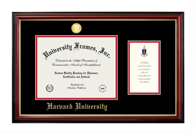 Harvard University Diploma with Announcement Frame in Petite Mahogany with Gold Trim with Black & Red Mats for DOCUMENT: 8 1/2"H X 11"W  ,  7"H X 4"W  