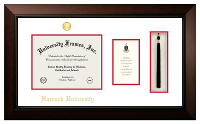 Harvard University Diploma with Announcement & Tassel Box Frame in Legacy Black Cherry with White & Red Mats for DOCUMENT: 8 1/2"H X 11"W  ,  7"H X 4"W  