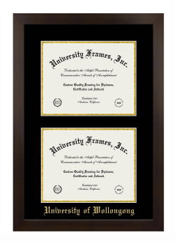 University of Wollongong Double Degree (Stacked) Frame in Manhattan Espresso with Black & Gold Mats for document: 8 1/2"h x 11"w  , document: 8 1/2"h x 11"w  
