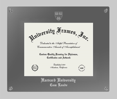 Harvard University Cum Laude Lucent Clear-over-Smoke Frame in Lucent Smoke Moulding with Lucent Smoke Mat for document: 8 1/2"h x 11"w  