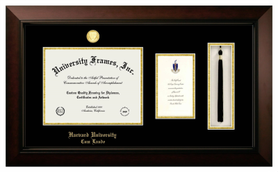 Harvard University Cum Laude Diploma with Announcement & Tassel Box Frame in Legacy Black Cherry with Black & Gold Mats for document: 8 1/2"h x 11"w  , diploma: 7"h x 4"w  