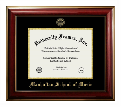 Manhattan School of Music Diploma Frame in Classic Mahogany with Gold Trim with Black & Gold Mats for DOCUMENT: 8 1/2"H X 11"W  