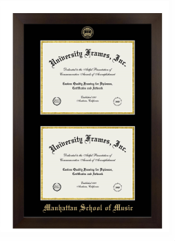 Manhattan School of Music Double Degree (Stacked) Frame in Manhattan Espresso with Black & Gold Mats for document: 8 1/2"h x 11"w  , document: 8 1/2"h x 11"w  