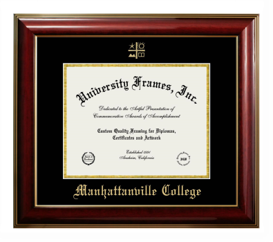 Manhattanville College Diploma Frame in Classic Mahogany with Gold Trim with Black & Gold Mats for document: 8 1/2"h x 11"w  