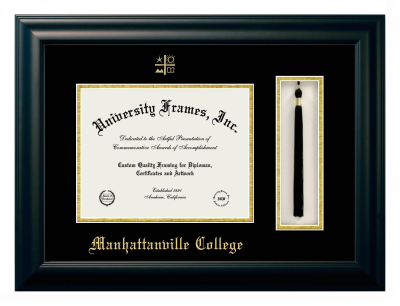 Manhattanville College Diploma with Tassel Box Frame in Satin Black with Black & Gold Mats for document: 8 1/2"h x 11"w  