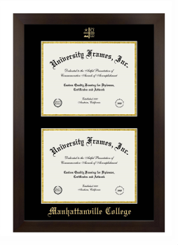 Manhattanville College Double Degree (Stacked) Frame in Manhattan Espresso with Black & Gold Mats for document: 8 1/2"h x 11"w  , document: 8 1/2"h x 11"w  