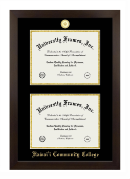 Hawai'i Community College Double Degree (Stacked) Frame in Manhattan Espresso with Black & Gold Mats for document: 8 1/2"h x 11"w  , document: 8 1/2"h x 11"w  