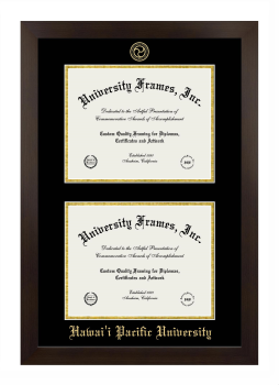 Hawai'i Pacific University Double Degree (Stacked) Frame in Manhattan Espresso with Black & Gold Mats for document: 8 1/2"h x 11"w  , document: 8 1/2"h x 11"w  