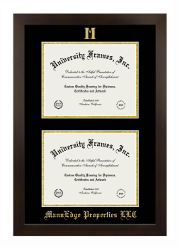 MannEdge Properties LLC Double Degree (Stacked) Frame in Manhattan Espresso with Black & Gold Mats for document: 8 1/2"h x 11"w  , document: 8 1/2"h x 11"w  