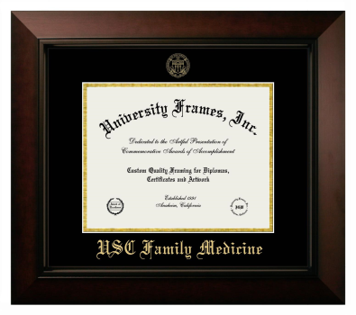 USC Family Medicine Diploma Frame in Legacy Black Cherry with Black & Gold Mats for DOCUMENT: 8 1/2"H X 11"W  