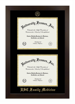 USC Family Medicine Double Degree (Stacked) Frame in Manhattan Espresso with Black & Gold Mats for document: 8 1/2"h x 11"w  , document: 8 1/2"h x 11"w  