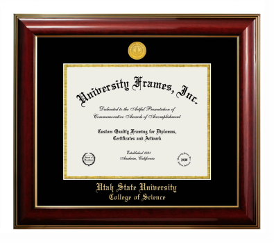 Utah State University College of Science Diploma Frame in Classic Mahogany with Gold Trim with Black & Gold Mats for document: 8 1/2"h x 11"w  