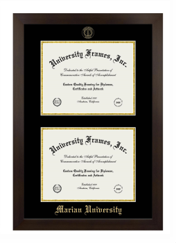Marian University (Wisconsin) Double Degree (Stacked) Frame in Manhattan Espresso with Black & Gold Mats for document: 8 1/2"h x 11"w  , document: 8 1/2"h x 11"w  