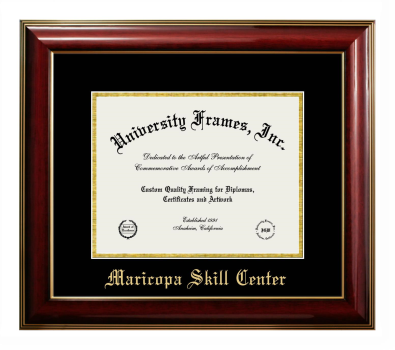 Maricopa Skill Center Diploma Frame in Classic Mahogany with Gold Trim with Black & Gold Mats for DOCUMENT: 8 1/2"H X 11"W  