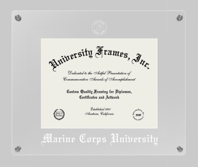 Marine Corps University Lucent Clear-over-Clear Frame in Lucent Clear Moulding with Lucent Clear Mat for document: 8 1/2"h x 11"w  