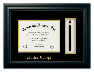 Marion College Diploma with Tassel Box Frame in Satin Black with Black & Gold Mats for document: 8 1/2"h x 11"w  