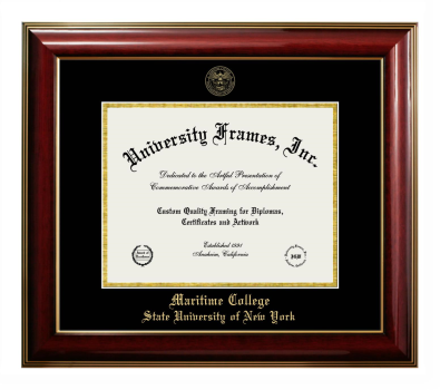 Maritime College State University of New York Diploma Frame in Classic Mahogany with Gold Trim with Black & Gold Mats for DOCUMENT: 8 1/2"H X 11"W  