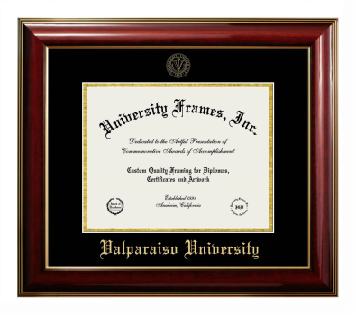 Valparaiso University Diploma Frame in Classic Mahogany with Gold Trim with Black & Gold Mats for DOCUMENT: 8 1/2"H X 11"W  