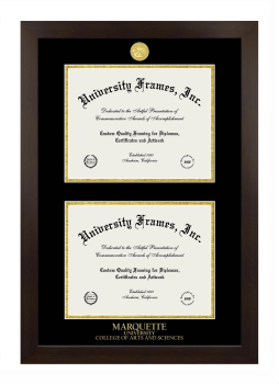 Marquette University College of Arts and Sciences Double Degree (Stacked) Frame in Manhattan Espresso with Black & Gold Mats for document: 8 1/2"h x 11"w  , document: 8 1/2"h x 11"w  