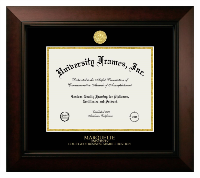 Marquette University College of Business Administration Diploma Frame in Legacy Black Cherry with Black & Gold Mats for DOCUMENT: 8 1/2"H X 11"W  