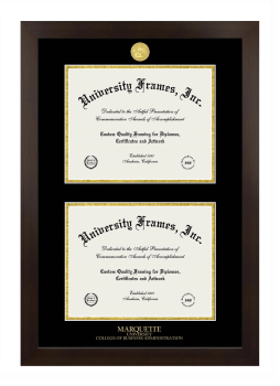 Marquette University College of Business Administration Double Degree (Stacked) Frame in Manhattan Espresso with Black & Gold Mats for document: 8 1/2"h x 11"w  , document: 8 1/2"h x 11"w  