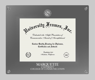 Marquette University College of Communication Lucent Clear-over-Smoke Frame in Lucent Smoke Moulding with Lucent Smoke Mat for DOCUMENT: 8 1/2"H X 11"W  