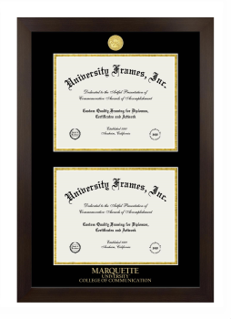 Marquette University College of Communication Double Degree (Stacked) Frame in Manhattan Espresso with Black & Gold Mats for DOCUMENT: 8 1/2"H X 11"W  , DOCUMENT: 8 1/2"H X 11"W  