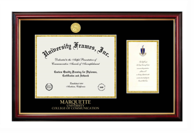Marquette University College of Communication Diploma with Announcement Frame in Petite Mahogany with Gold Trim with Black & Gold Mats for DOCUMENT: 8 1/2"H X 11"W  ,  7"H X 4"W  