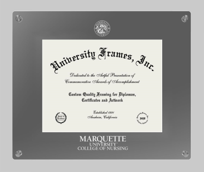Marquette University College of Nursing Lucent Clear-over-Smoke Frame in Lucent Smoke Moulding with Lucent Smoke Mat for document: 8 1/2"h x 11"w  
