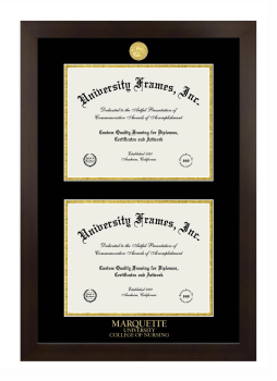 Marquette University College of Nursing Double Degree (Stacked) Frame in Manhattan Espresso with Black & Gold Mats for document: 8 1/2"h x 11"w  , document: 8 1/2"h x 11"w  