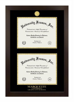 Marquette University Graduate School Double Degree (Stacked) Frame in Manhattan Espresso with Black & Gold Mats for document: 8 1/2"h x 11"w  , document: 8 1/2"h x 11"w  