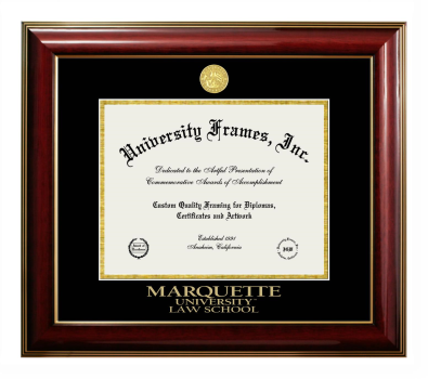 Marquette University Law School Diploma Frame in Classic Mahogany with Gold Trim with Black & Gold Mats for DOCUMENT: 8 1/2"H X 11"W  