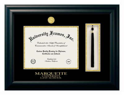 Marquette University Law School Diploma with Tassel Box Frame in Satin Black with Black & Gold Mats for document: 8 1/2"h x 11"w  