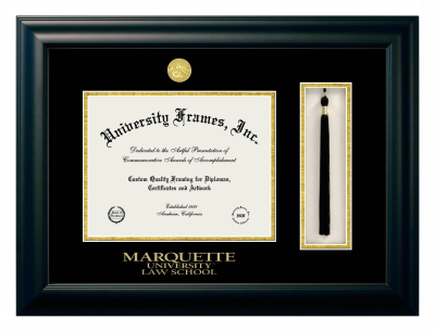 Marquette University Law School Diploma with Tassel Box Frame in Satin Black with Black & Gold Mats for DOCUMENT: 8 1/2"H X 11"W  