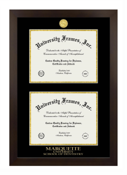 Marquette University School of Dentistry Double Degree (Stacked) Frame in Manhattan Espresso with Black & Gold Mats for document: 8 1/2"h x 11"w  , document: 8 1/2"h x 11"w  