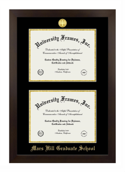Mars Hill Graduate School Double Degree (Stacked) Frame in Manhattan Espresso with Black & Gold Mats for document: 8 1/2"h x 11"w  , document: 8 1/2"h x 11"w  