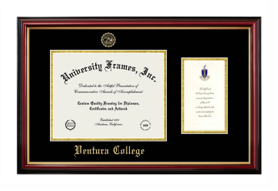 Ventura College Diploma with Announcement Frame in Petite Mahogany with Gold Trim with Black & Gold Mats for document: 8 1/2"h x 11"w  , diploma: 7"h x 4"w  