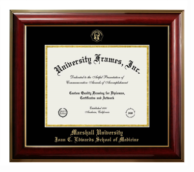 Marshall University Joan C. Edwards School of Medicine Diploma Frame in Classic Mahogany with Gold Trim with Black & Gold Mats for DOCUMENT: 8 1/2"H X 11"W  
