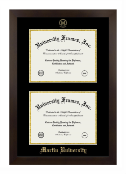 Martin University Double Degree (Stacked) Frame in Manhattan Espresso with Black & Gold Mats for document: 8 1/2"h x 11"w  , document: 8 1/2"h x 11"w  