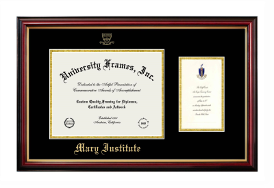 Mary Institute Diploma with Announcement Frame in Petite Mahogany with Gold Trim with Black & Gold Mats for document: 8 1/2"h x 11"w  , diploma: 7"h x 4"w  