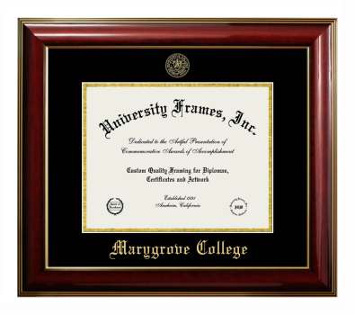 Marygrove College Diploma Frame in Classic Mahogany with Gold Trim with Black & Gold Mats for document: 8 1/2"h x 11"w  